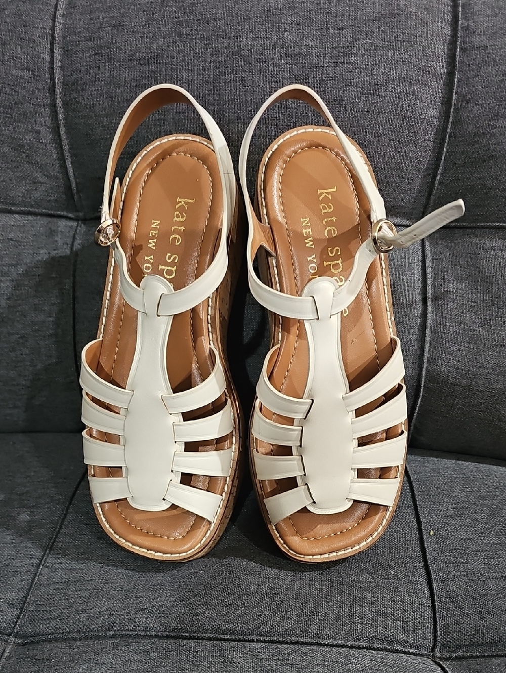 kate spade Cream Leather Strappy Slingback Sandals
